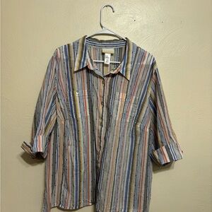 Alfred Dunner Women's Multicolor Striped Button Down Shirt